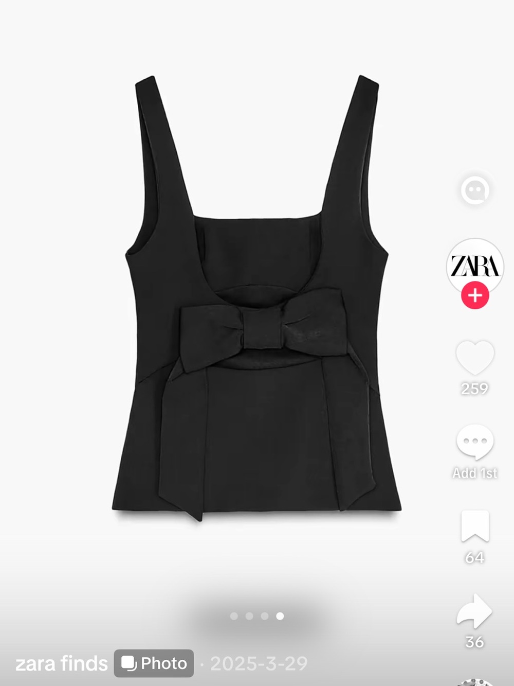 Zara Black Bow-Front Tank